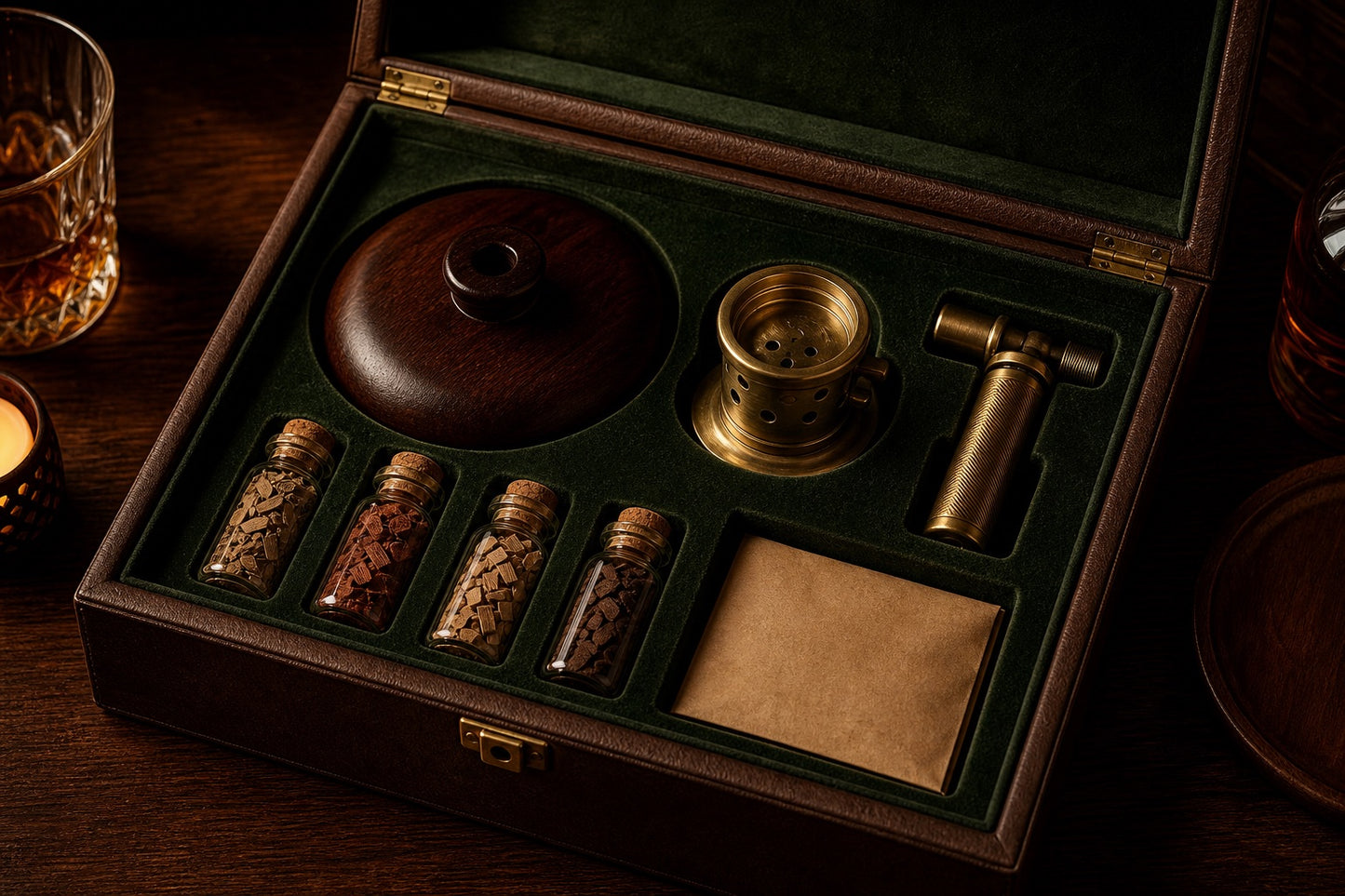 The Smokelier Set — saddle brown box open